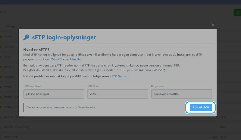 Log automatisk på WinSCP sFTP hos Nice-Hosting