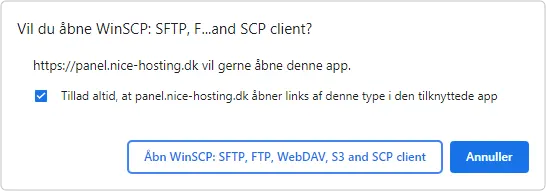 Godkend brug af WinSCP hos Nice-Hosting