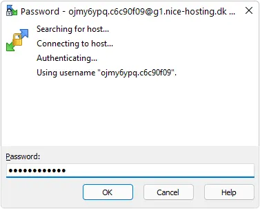 Log på sFTP med din kode hos Nice-Hosting