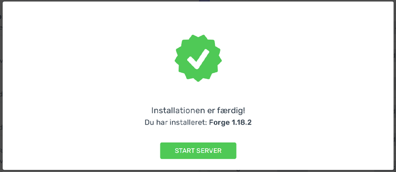 Bekræftelse på at Forge/Fabric er blevet installeret på din Minecraft-server