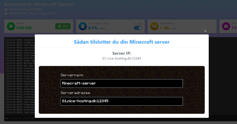 Sådan tilslutter du din Minecraft server hos Nice-Hosting