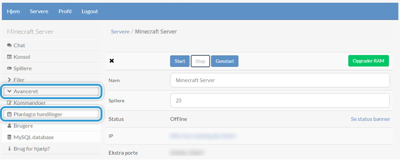 Planlagte handlinger på din Minecraft Server hos Nice-Hosting