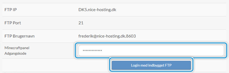 Login på indbygget FTP hos Nice-Hosting