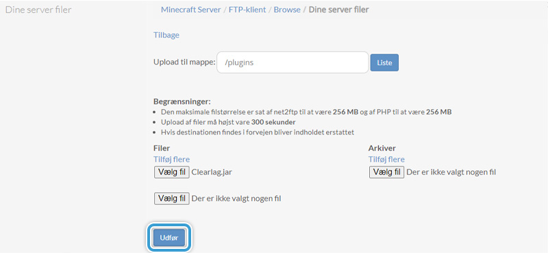 Upload plugins til din server hos Nice-Hosting