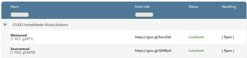 Du har nu installeret Sourcemod og Metamod på din CSGO server hos Nice-Hosting